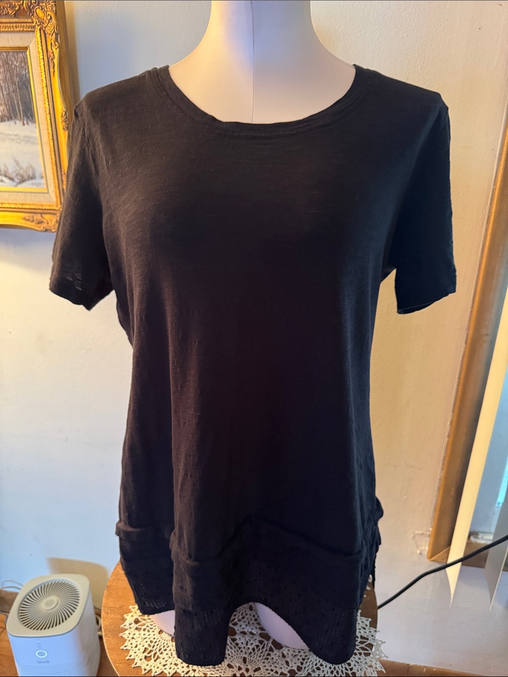 🐷 Logo by Lori Goldstein Cotton Slub Top With Swiss Dot Hem QVC A254021
